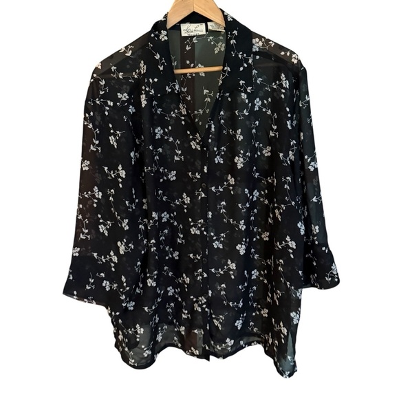 Vintage Kathie Lee Sheer Women’s Floral Blouse 3/4 Sleeve Button Front 22/24 - Picture 3 of 8